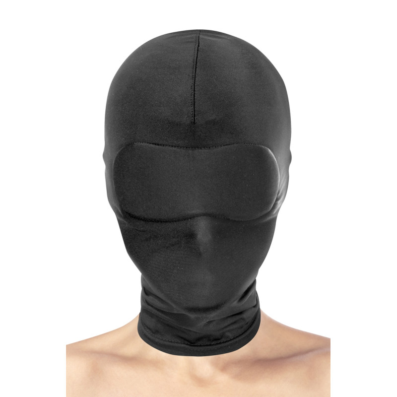 Cagoule BDSM intégrale noire couvrant entièrement le visage, en Spandex extensible