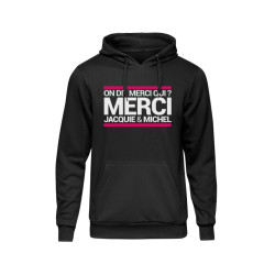 Sweat à capuche J&M, vêtement casual, logo et message distinctifs