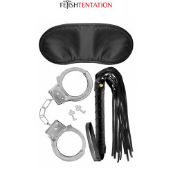 Kit de soumission 3 pièces Fetish Tentation, masque occultant, menottes et martinet