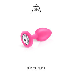 Plug bijou silicone rose S Hidden Eden, vue de profil, forme compacte et silicone doux