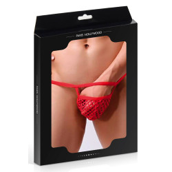 String homme rouge Paris Hollywood, coupe minimaliste mettant en valeur l’anatomie masculine