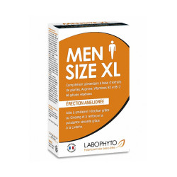 Men Size XL 60 gélules vue rapprochée sur le flacon affichant clairement la quantité et le nom