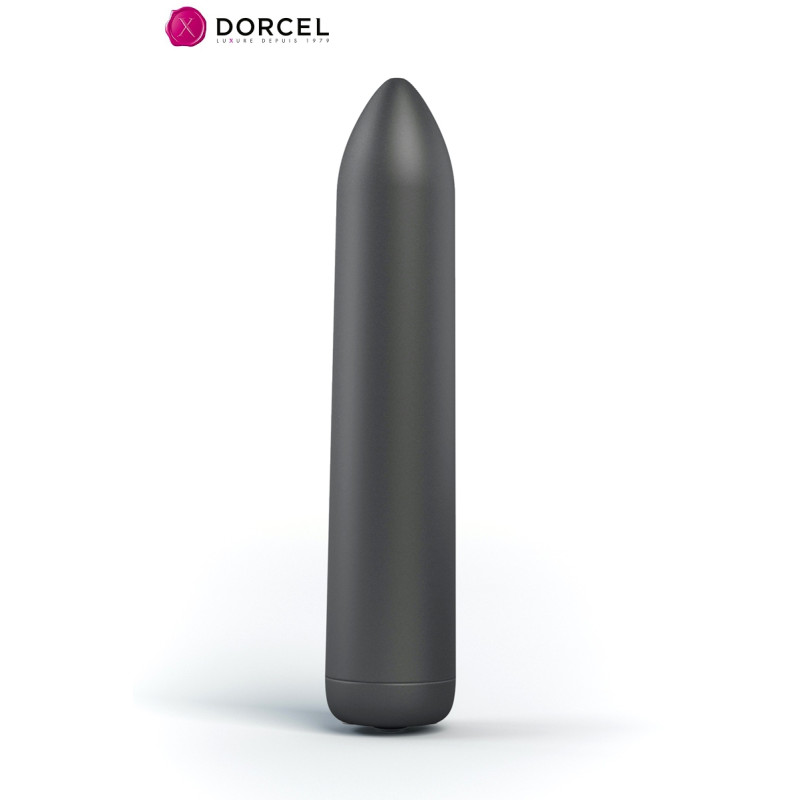 Mini vibro Rocket Bullet noir Dorcel, vue rapprochée sur la forme fuselée et le bouton discret