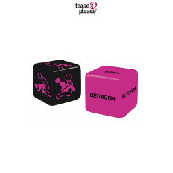 Dés coquins Love Dice Kama Sutra, deux dés colorés affichant positions et lieux