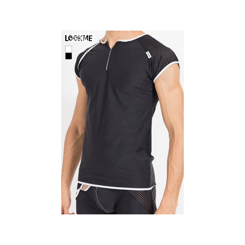 tee shirt homme mixing résille lycra sexy