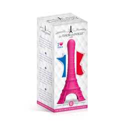Vibromasseur La Tour Est Folle rose présenté, forme élégante et finition douce pour un usage agréable dans sa boite