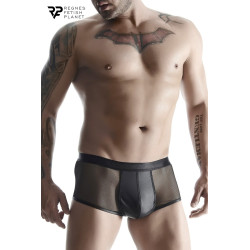 Boxer noir wetlook et mesh Regnes, design élégant qui valorise la tenue masculine actuelle.