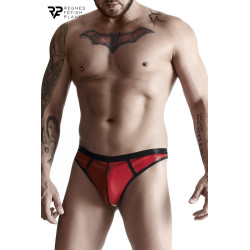 String wetlook rouge Regnes, coupe minimaliste qui valorise la silhouette masculine.