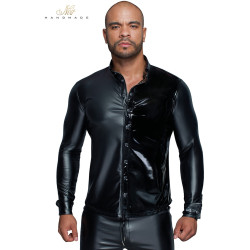 Chemise wetlook et vinyle H064 avec empiècements brillants sur le torse et les épaules.