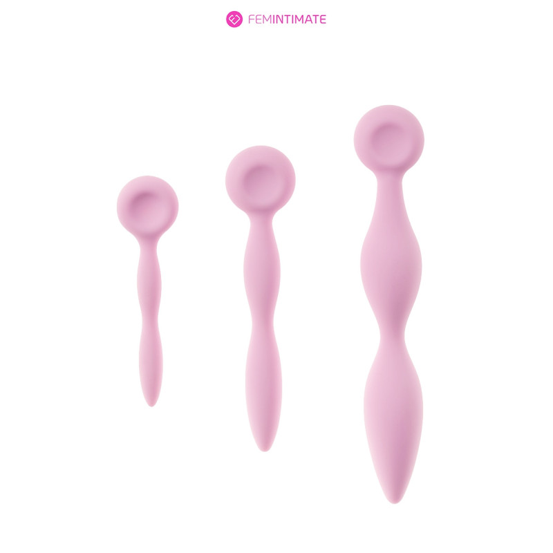 Intimrelax Femintimate, les trois dilatateurs de tailles progressives alignés côte à côte.