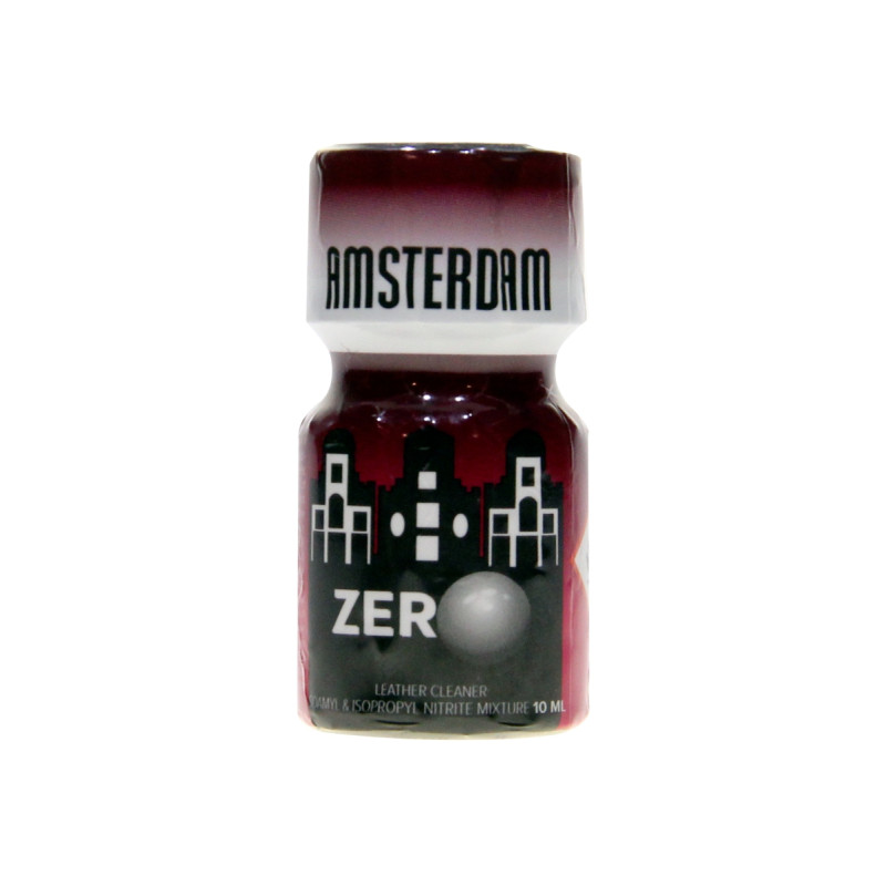 Poppers Amsterdam zero 10ml, le flacon de 10ml avec son étiquette caractéristique.