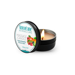 Bougie de massage fruits exotiques Amoreane, la flamme de la mèche faisant fondre la cire
