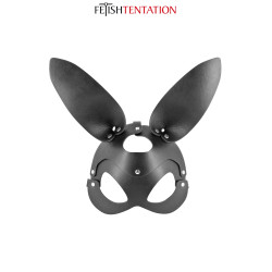 Masque bunny simili cuir réglable Fetish Tentation, le masque porté, couvrant le haut du visage.