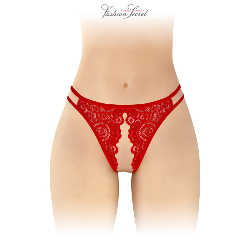 Culotte rouge ouverte Annette Fashion Secret, vue de face de la culotte et son ouverture.
