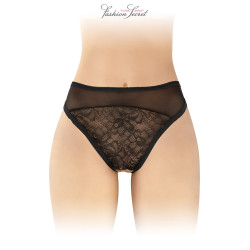 Tanga noir ouvert Ava Fashion Secret, le sous-vêtement noir vu de face avec sa coupe ouverte.
