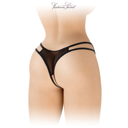 String noir ouvert Victoria Fashion Secret, le dos du string avec son triangle de tulle noir transparent.