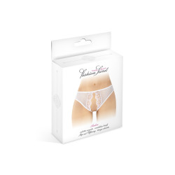 Culotte blanche ouverte Ambre Fashion Secret, gros plan sur la broderie de fleurs de la dentelle blanche.