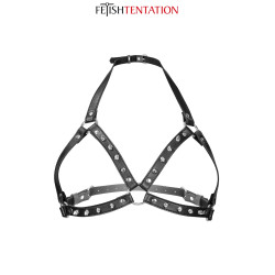 Harnais poitrine à pointes Fetish Tentation, le harnais pour poitrine porté sur un buste.