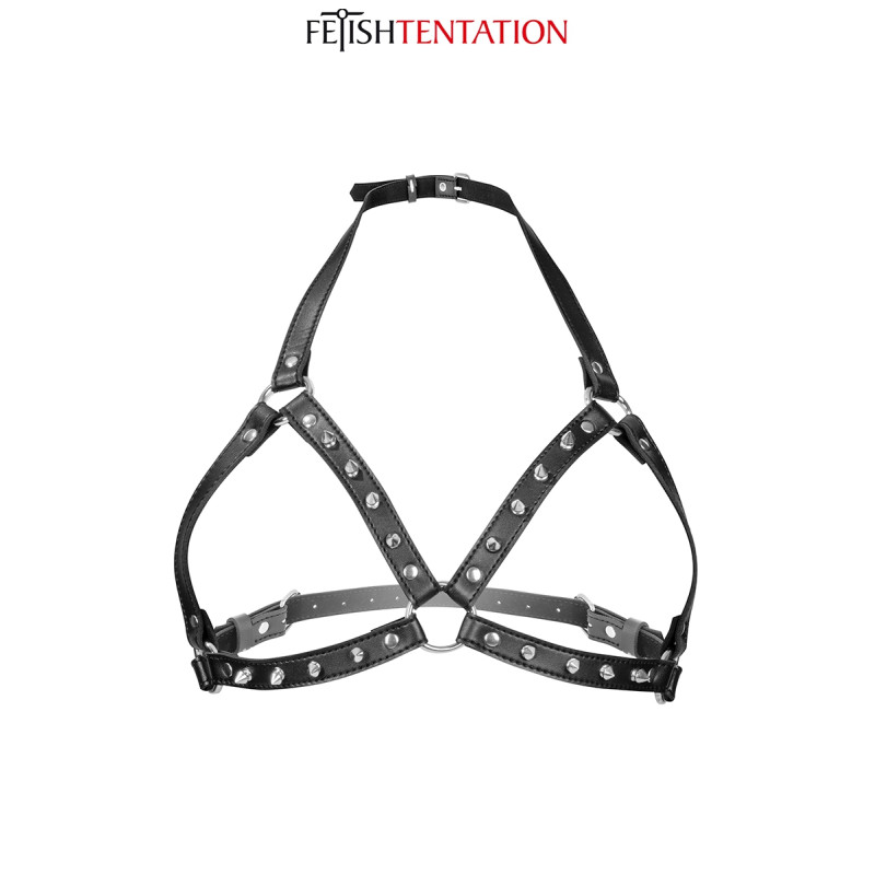 Harnais poitrine à pointes Fetish Tentation, le harnais pour poitrine porté sur un buste.