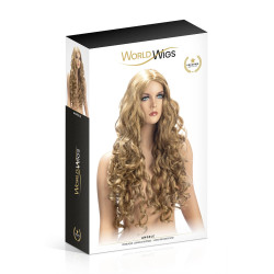 Perruque Angèle blonde World Wigs, la perruque vue de dos, montrant la cascade de cheveux ondulés.