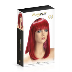 Perruque Elvira rouge World Wigs, vue de profil montrant le dégradé de la coupe.