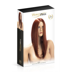 Perruque Nina auburn World Wigs, vue de profil montrant la ligne asymétrique de la coupe.