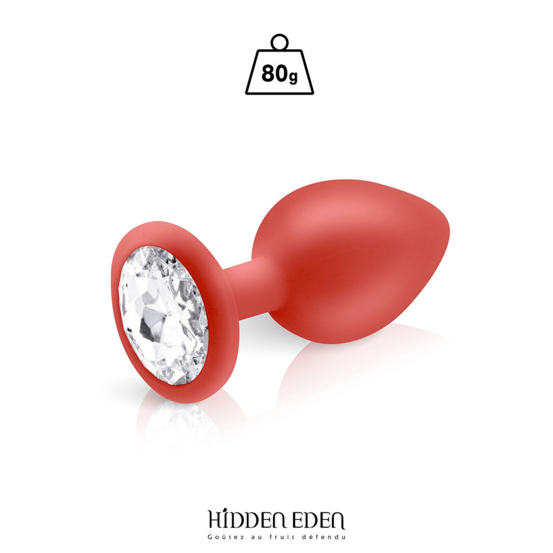 Plug bijou silicone rouge L - Hidden EdenSilicone doux, strass lumineux.