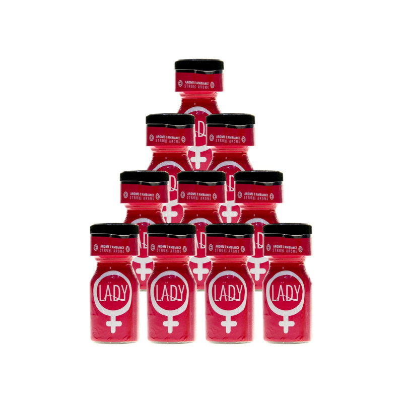 Pack 10 Poppers Lady 10ml Les dix flacons arrangés avec élégance.