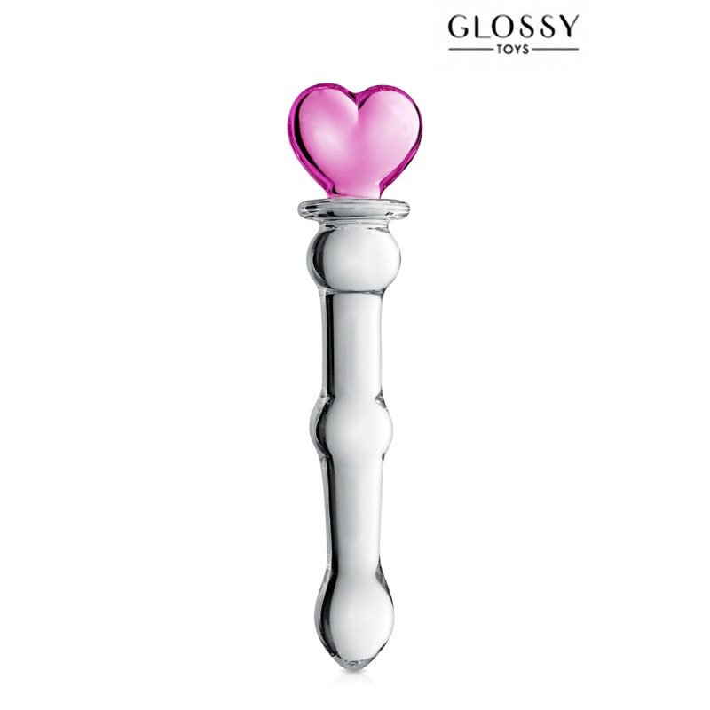 Gode verre Glossy Toys n°21 corps translucide et rose appliqué, design élégant et féminin.