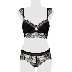 Ensemble Grey Velvet Soutien-gorge balconnet Velours, doublure opaque, mousses anatomiques et bretelles dentelle.