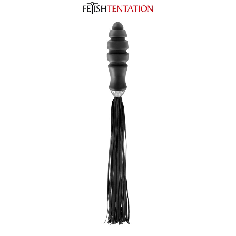 Plug Martinet ogive Fetish Tentation, fouet 25 lanières cuir reconstitué, sextoy double fonction.