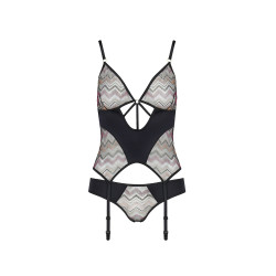 Guêpière et culotte Lagerta Casmir, soutien-gorge triangle, coupe naturelle sur la poitrine.