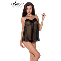 Nuisette courte Melania Passion en tulle ample, froncée sur la poitrine, soulignée de dentelle.