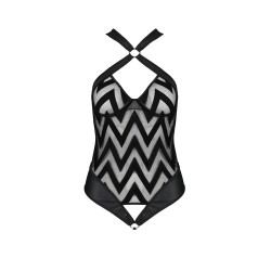 Body sexy Hima Passion, string à ouverture triangle, anneau chromé et détail ficelle amovible.