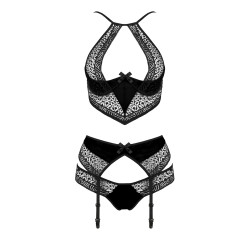 Ensemble Scarlet à jarretelles Passion, ensemble 3 pièces, col ras-du-cou et style SM subtil.