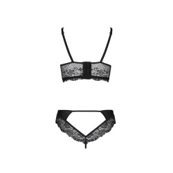 Ensemble Loona Passion, dos string ouvert, mélange cuir souple et dentelle noire séduisante.