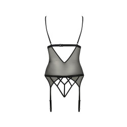 Ensemble Diabolina, détails dentelle raffinée, lanières croisées au décolleté, string géométrique dos.