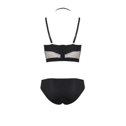 Ensemble lingerie Lagerta, détails féminins : maille satinée, broderie chevrons, maintien optimal poitrine.