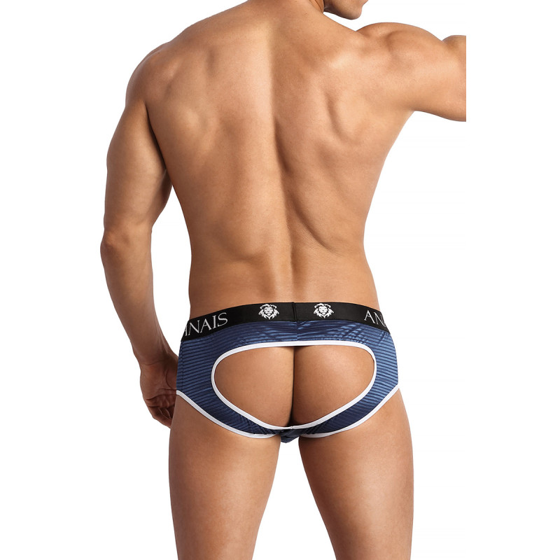 Jock Bikini Naval Anaïs for Men,Jock bikini homme en rayures bleues, tissu doux alternant transparence et brillance élégante.