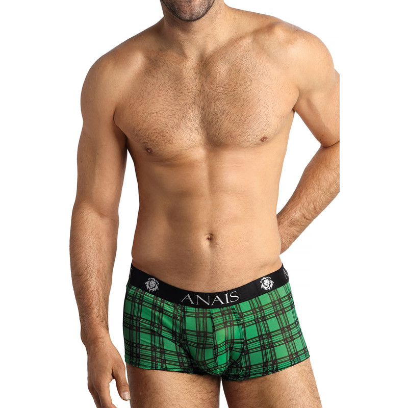 Boxer Magic Anaïs for Men,en tissu transparent vert et noir avec coque sculptée pour un maintien parfait.