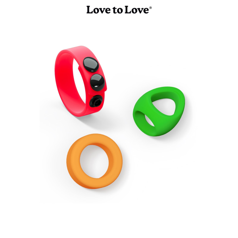 Kit Neon Ring Love to Love,Kit de 3 anneaux de pénis en silicone doux, différentes formes pour varier les plaisirs intimes.