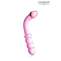 Gode verre Glossy Toys  n°8 Pink,rose translucide, double forme pour stimulation vaginale et anale variée.
