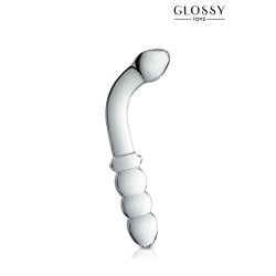 Gode verre Glossy Toys n°8 Clear,orme coudée et annelée pour plaisir anal et vaginal varié.