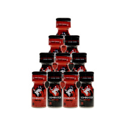 Pack 10 poppers Dominator 10 ml avec Rouge et Noir à base d'Amyle