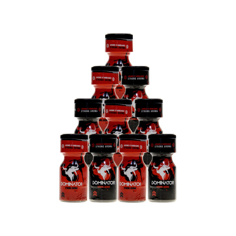 Pack 10 poppers Dominator 10 ml avec Rouge et Noir à base d'Amyle