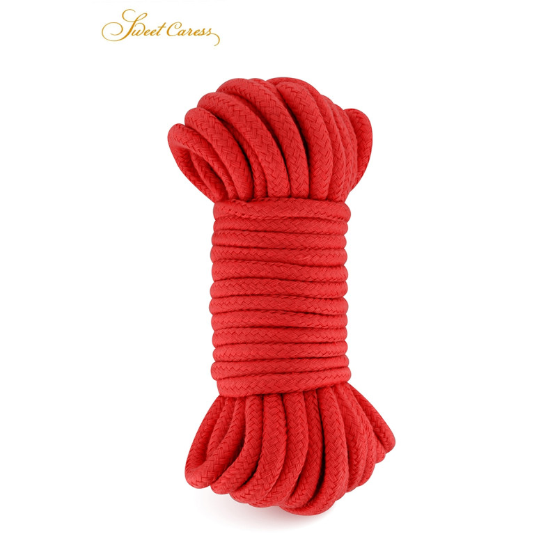 Corde de bondage rouge Sweet Caress 10 m en coton doux et solide pour jeux BDSM