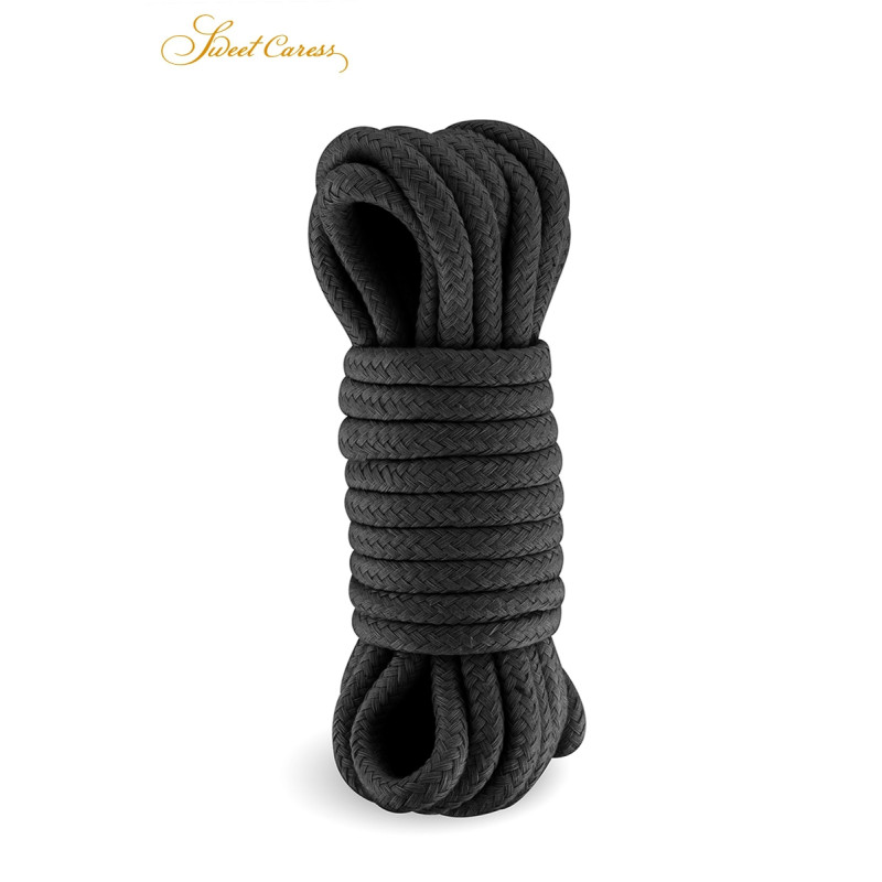Corde de bondage noire Sweet Caress 5 m en coton doux et résistant pour jeux BDSM