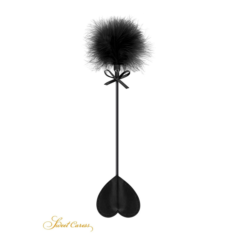 Tapette Sweet Caress cœur avec pompon noir en plume d'oie naturelle