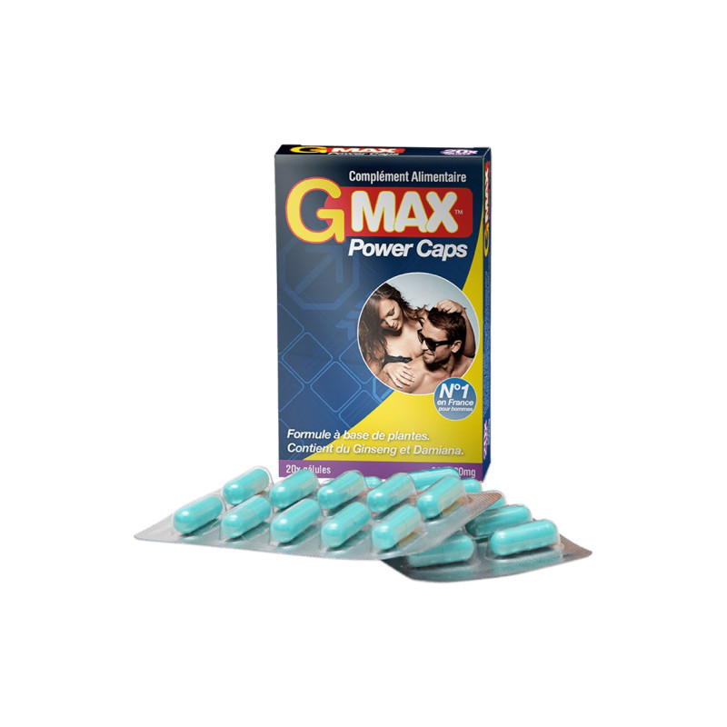 Boîte de 20 gélules G Max Power Caps Homme, aphrodisiaque naturel