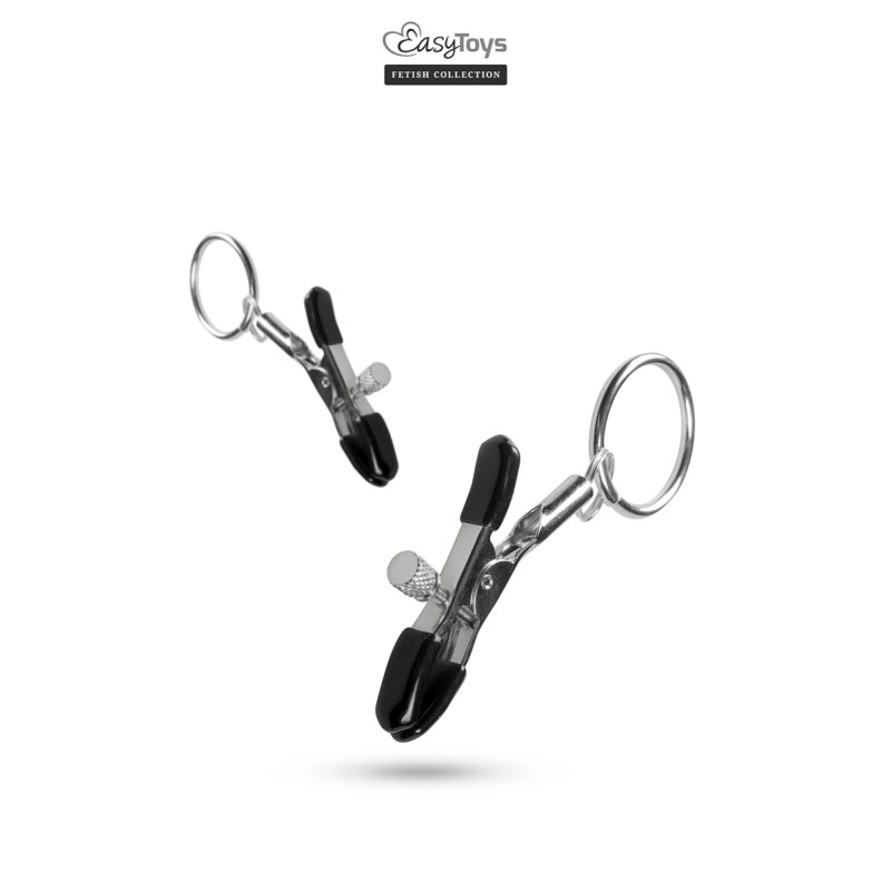 Pinces à tétons avec anneau - Easytoys Fetish Collection en métal, réglables par vis latérale